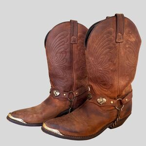 Masterson Leather Womens Harness & Hearts Cowgirl Western Boot 8.5